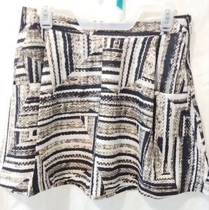 WOMEN A.N.A. CASUAL ABSTRACT TAN FRONT FLARE MIDI SKIRT  W POCKETS & SIDE ZIP PM